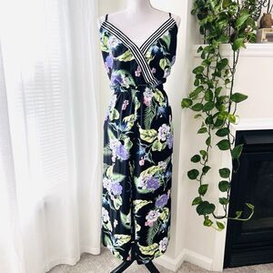 Lane Bryant Black Jumpsuit with Purple and Green Floral Design